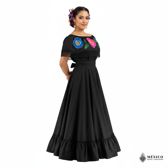 Traditional Mexican Embroidered Floral Dress Set – Handmade Two-Piece - Picture 6 of 8